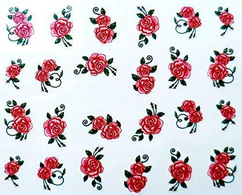 Set of 5 Water Transfer Nail Art Stickers Decal Beauty Red Peony Rose Flowers Design - BeesActive Australia