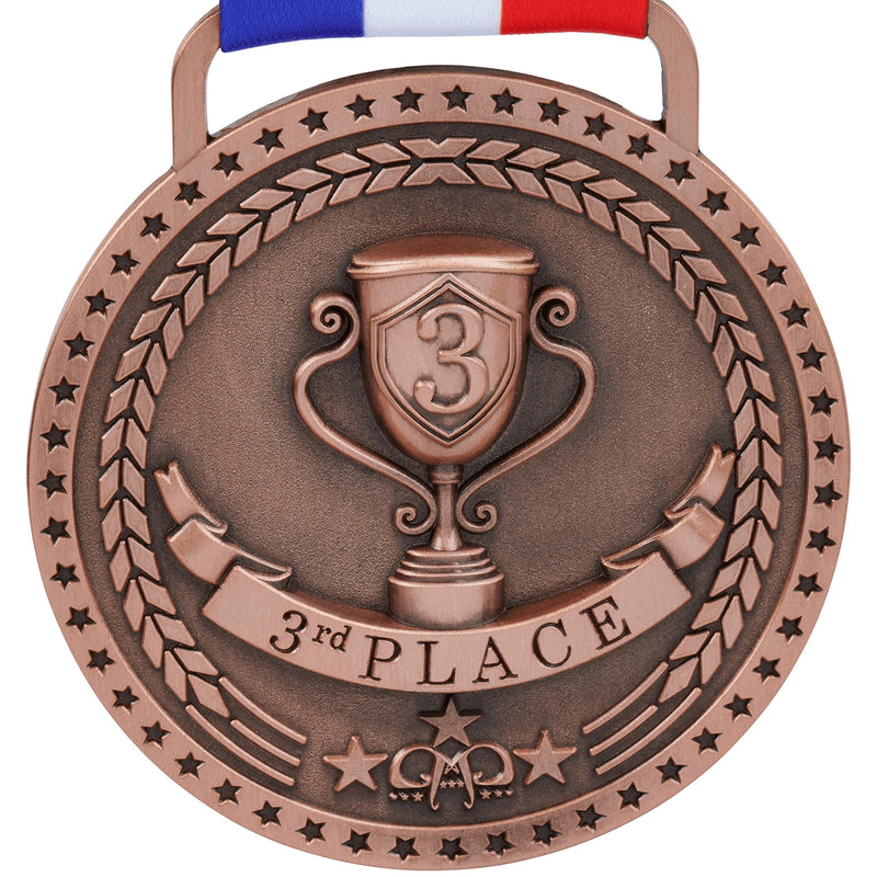 Gold Silver Bronze Medals for 1st 2nd 3rd Place Trophy Awards, Bright or Antique Finish with Attached Red White Blue Satin Ribbon - Sold Separately Antique Bronze - BeesActive Australia