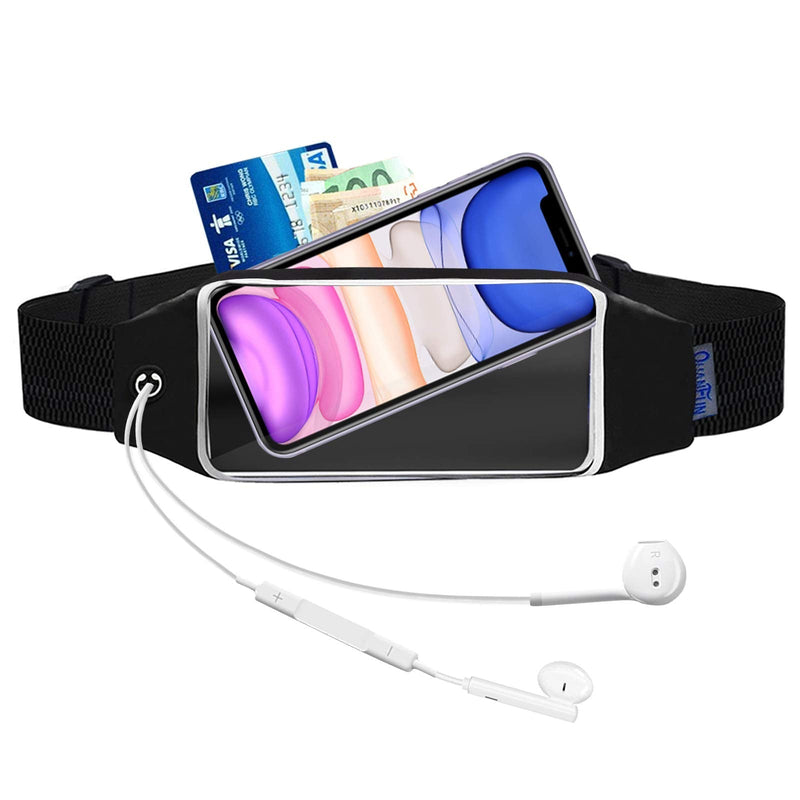 QUANFUN Running Belt for iPhone 13/12/11 Pro Max, XS Max, Galaxy S10+ S20 Plus, S20 Ultra,Note 20,Water Resistant Fanny Pack Sports Fitness Waist Pouch fits Large Phones UP to 6.9" With OtterBox/Case a.Black W/Clear Window - BeesActive Australia