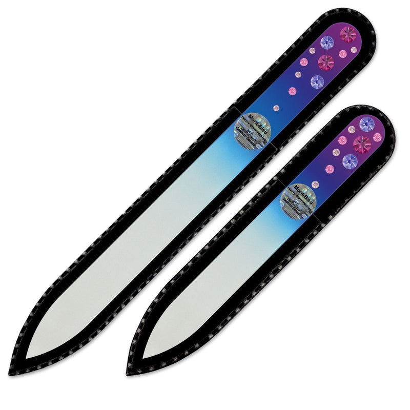 Mont Bleu Set of 2 Crystal Nail Files hand decorated with crystals from Swarovski | Handbag & Universal Sizes, Hand Made, Czech Tempered Glass, Lifetime Guaranty Fuchsia - Tanzanite - BeesActive Australia