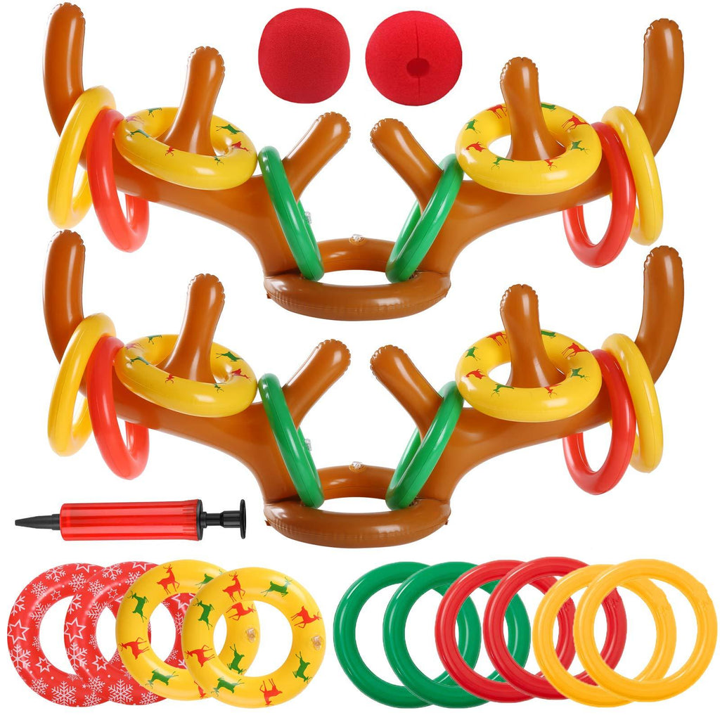 [AUSTRALIA] - Uniqhia 2 Sets Inflatable Reindeer Antler Ring Toss Game (2 Antlers 20 Rings) for Christmas Party Games Brown Anlter 