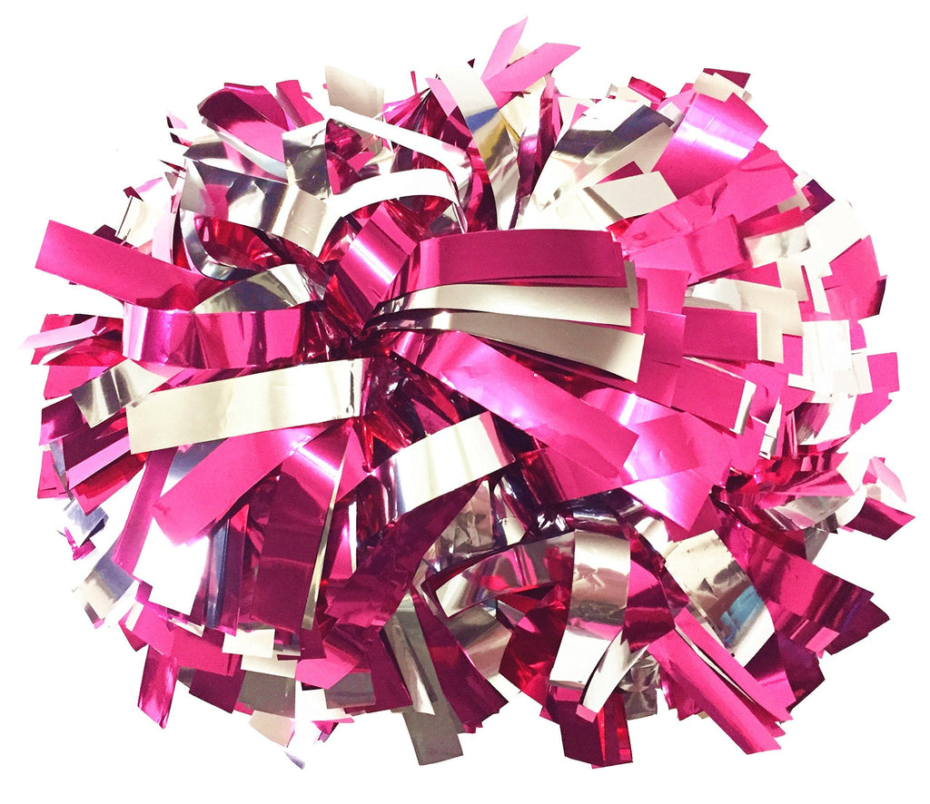 [AUSTRALIA] - kuugear Pair, 6" Metallic Cheerleading Pom Pom with Baton Handle Hot Pink/ Silver 