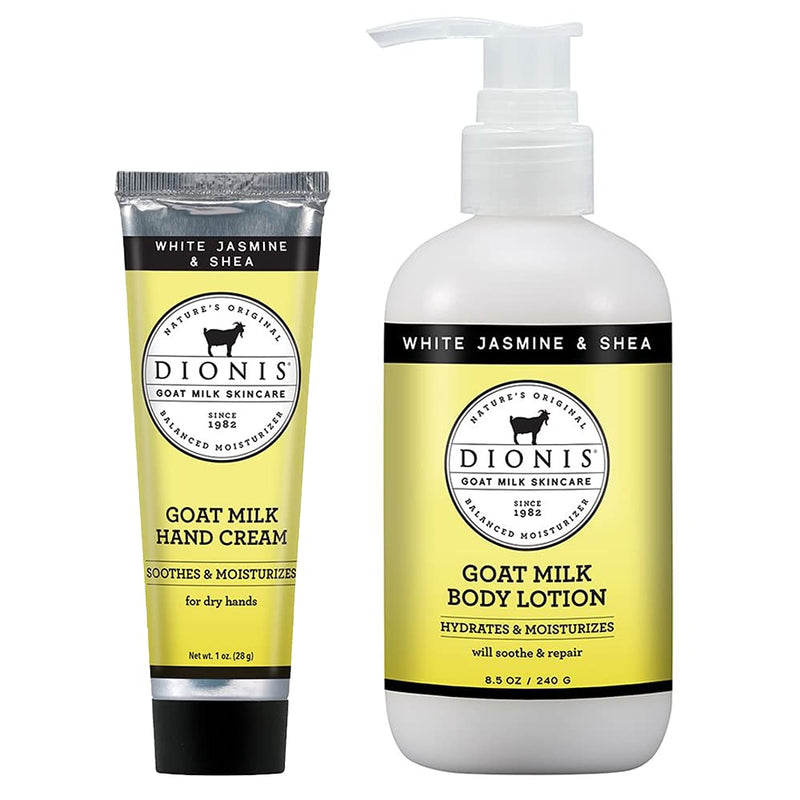 Dionis - Goat Milk Skincare White Jasmine & Shea Scented Hand Cream & Lotion Set (1 oz and 8.5 oz) - Made in the USA - Cruelty-free and Paraben-free - BeesActive Australia