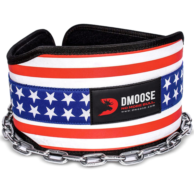 DMoose Dip Belt for Weightlifting, Weight Belt with Chain for Pullup, Gym Lifting Belt for Powerlifting, Squat, Bodybuilding, Heavy Duty Steel, Workout Belt with Comfortable Neoprene Support American - BeesActive Australia