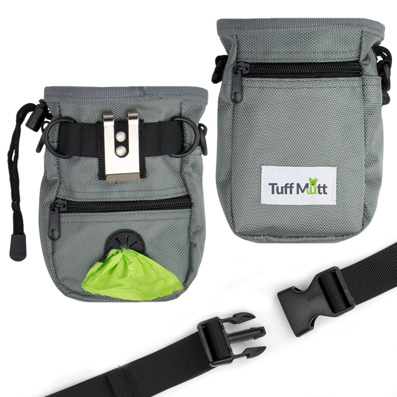 Tuff Mutt Dog Treat Pouch for Training with Poop Bag Dispenser, Includes 1 Roll of Earth Rated Pet Waste Bags, Metal Clip, Adjustable Waist Belt Makes it Easy to Carry Treats, Kibble and Accessories - BeesActive Australia