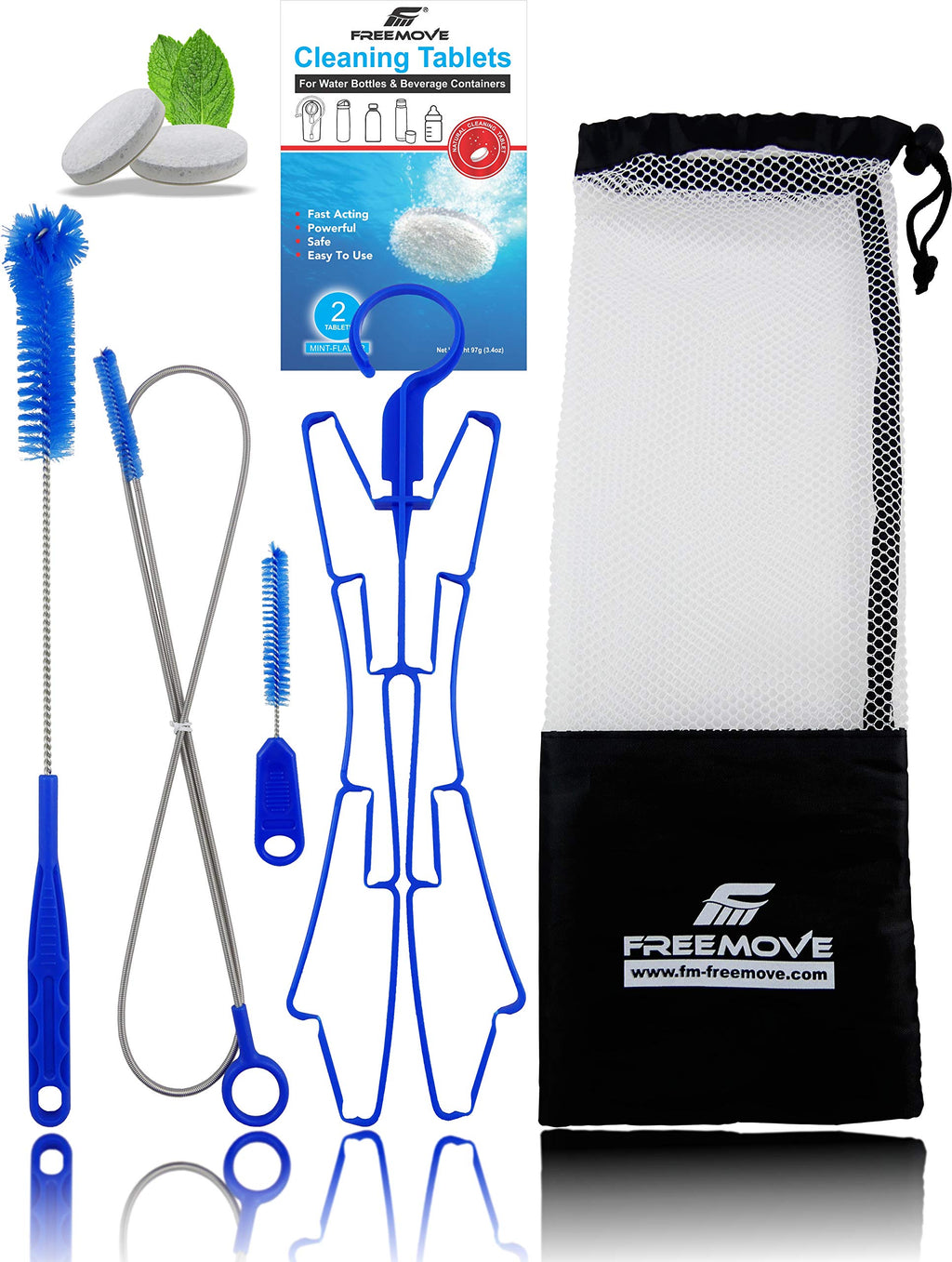 Hydration Bladder Cleaning Kit 5in1 | NO MORE DIRT | Universal for Water Bladder Bag | Camelback Cleaner Kit | Large Brush, Small Brush, Snake Brush, Drying Hanger, Carry Bag & 2x Cleaning Tablets - BeesActive Australia