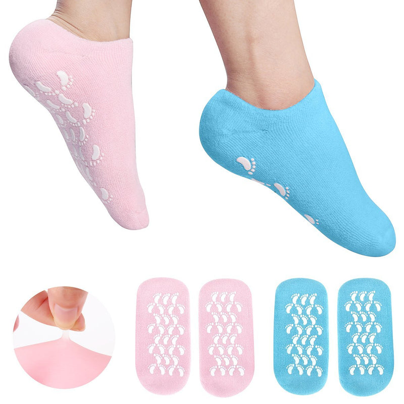 Moisturizing Gel Socks, Ultra-Soft Gel Socks Moisturizing Socks, Spa Gel Soften Socks for Dry Cracked Feet Skins, Gel Lining Infused with Oils and Vitamins (2 Pair Blue&Pink) Blue & Pink - BeesActive Australia