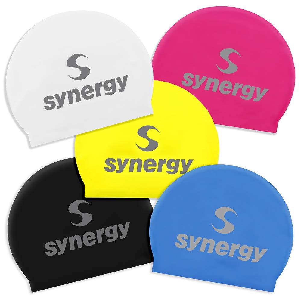 [AUSTRALIA] - Synergy Latex Swim Caps Combo Pack Black/Blue/Pink/White/Yellow 5-Pack 