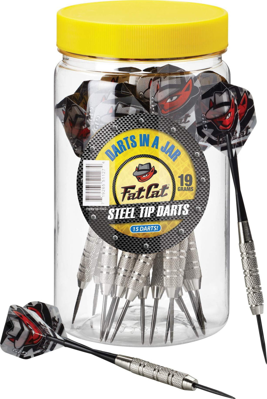 [AUSTRALIA] - Fat Cat Darts in a Jar: Steel Tip Darts with Storage/Travel Container, 20 Grams (Pack of 15, 21 and 27 Darts) Jar with 15 Darts 