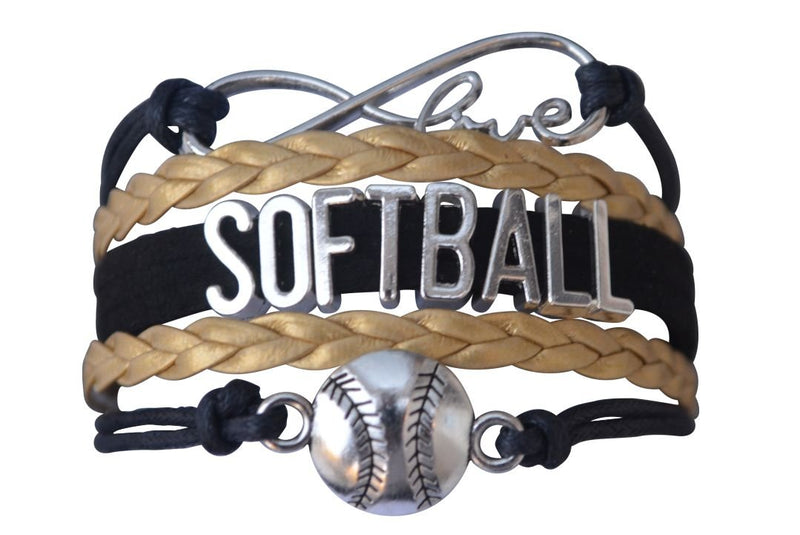 Softball Infinity Charm Bracelet- Softball Jewelry - Perfect Softball Player, Team and Coaches Gifts Black/Gold - BeesActive Australia