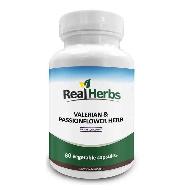Real Herbs Valerian Root Pure Extract 4:1 400mg and Passion Flower Powder 300mg - 700mg - Natural Sleep Aid, Promotes Calmness and Peace of Mind - 60 Vegetarian Capsules - Gluten Free - BeesActive Australia