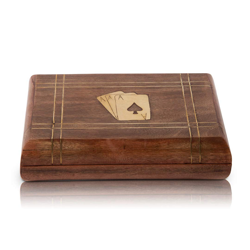 Rustic Birthday Gift Ideas Handcrafted Classic Wooden Playing Card Holder Deck Box Storage Case Organizer with 2 Sets of Standard Size 'Ace' Playing Cards Anniversary Housewarming Gifts for Him Her - BeesActive Australia