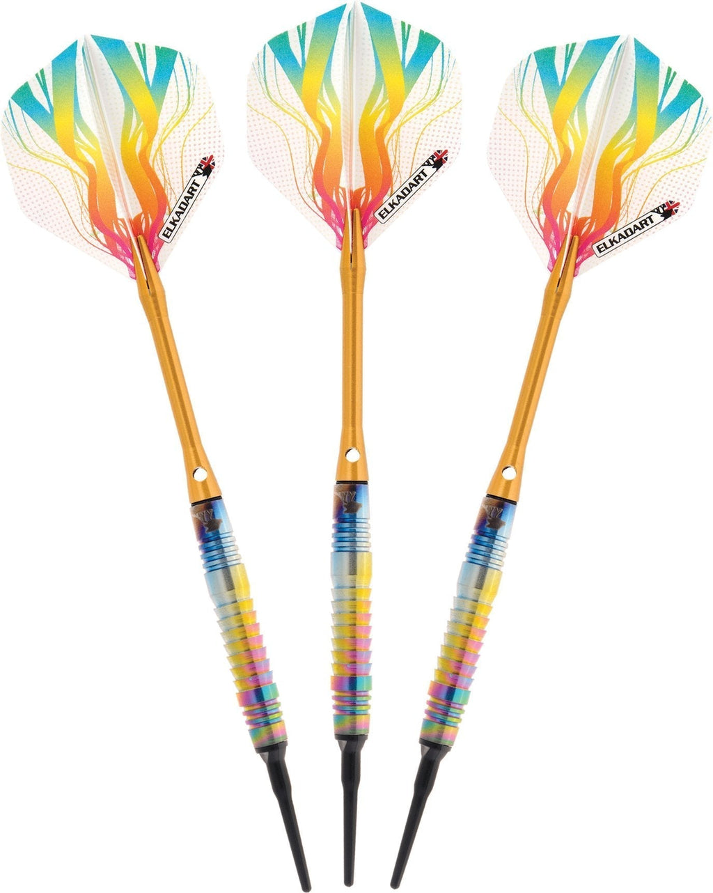 Elkadart Rainbow 90% Tungsten Soft Tip Darts with Storage/Travel Case Shark Fin (18 Grams) - BeesActive Australia