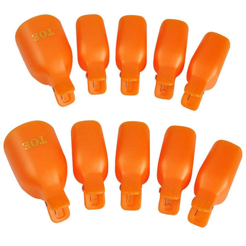 AKOAK 10 Pcs/Lot Reusable Plastic Toenail Art Soak Off Cap Clips UV Gel Polish Remover Wrap Toenail Tools Cleaner Soakers Set for Toenails（Orange） - BeesActive Australia