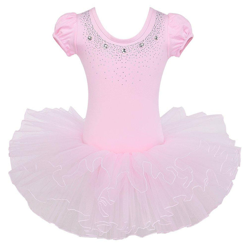 [AUSTRALIA] - BAOHULU Girls Leotards Ballet Dance Skirted Tutu Dress Short Sleeve Jewels Dancewear Pink 6-7X 