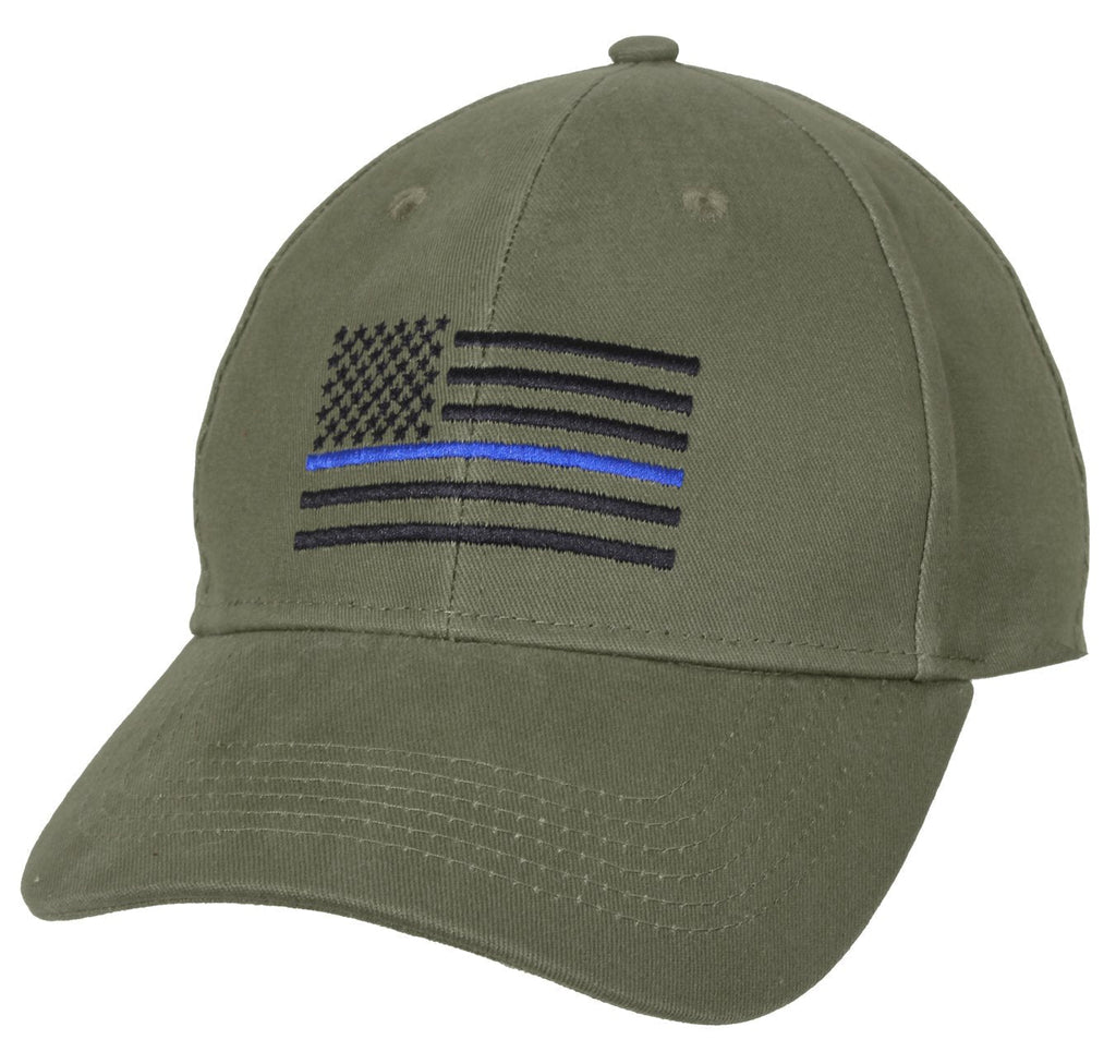 Rothco Thin Blue Line Flag Low Profile Cap | Thin Blue Line USA Flag Hat One Size Olive Drab - BeesActive Australia