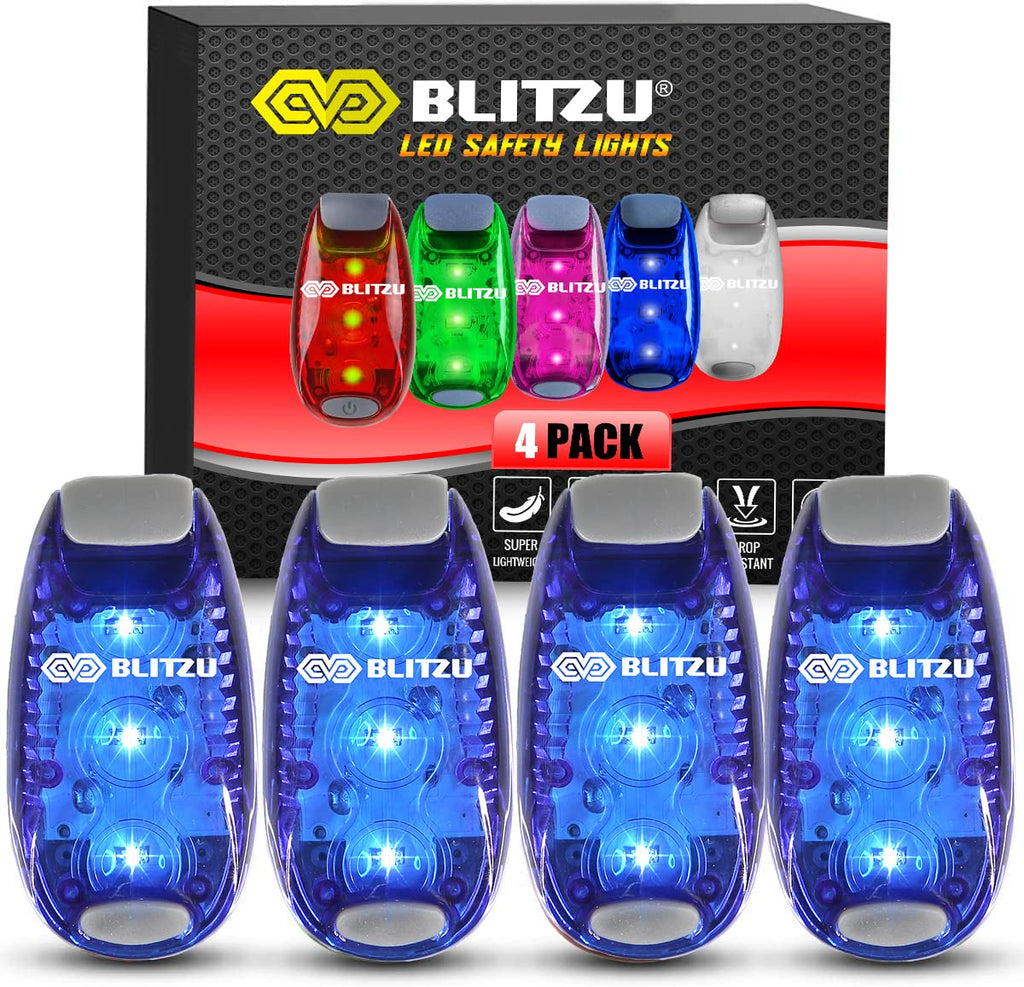 BLITZU 4 Pack LED Safety Lights Gear for Kids, Women & Men. Great for Bike Tail Light, Kayak, Dog Collar, Stroller, Walking, Boat, Runners, Night Running Blinking Warning Reflective Light Accessories Blue - BeesActive Australia