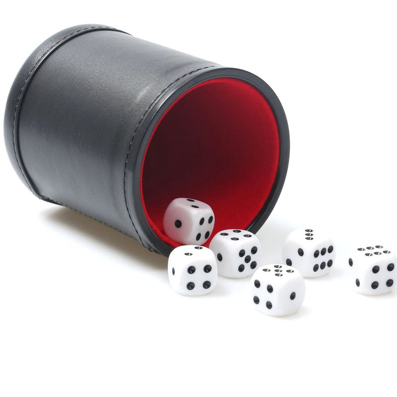 RERIVER Felt Lined PU Leather Dice Cup Set with 6 Dot Dices (Black, Pack of 1) Black - BeesActive Australia