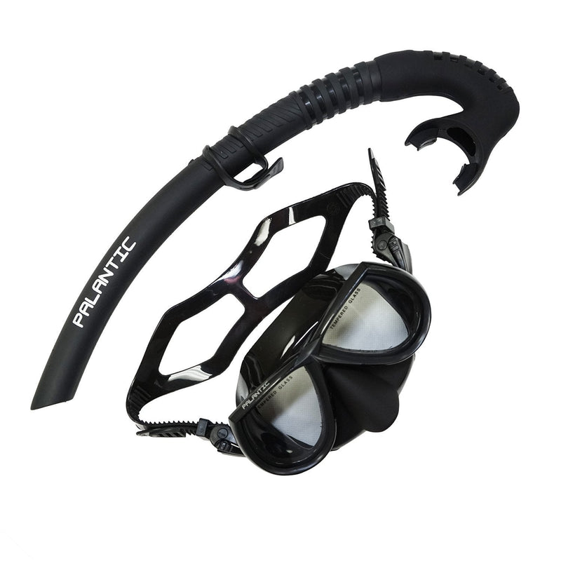 [AUSTRALIA] - Scuba Choice Palantic Black Free Dive Spearfishing Low Volume Mask & Flexible Snorkel Combo 