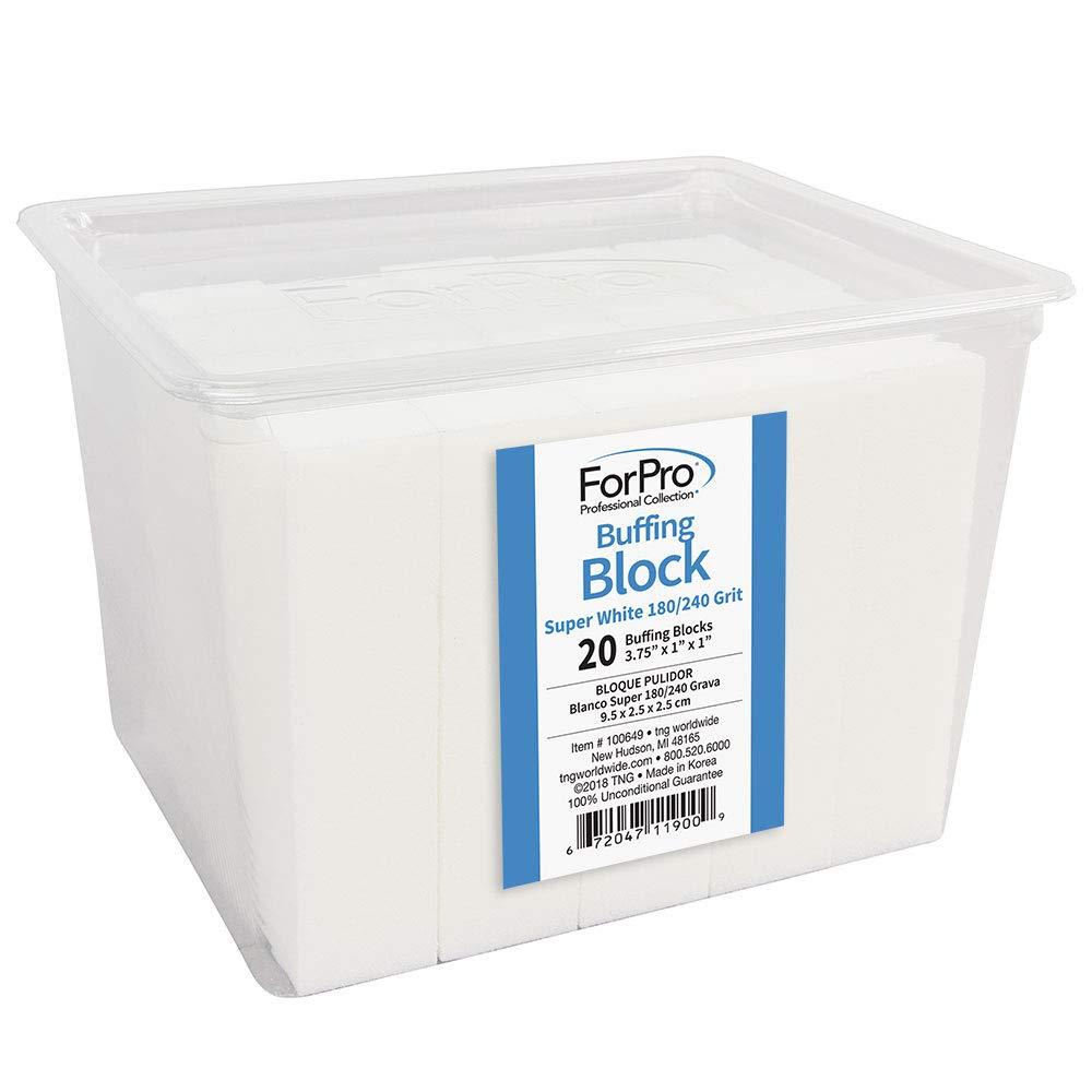 ForPro Professional Collection Super White Buffing Block, 180/240 Grit, Four-Sided Manicure & Pedicure Nail Buffer, 3.75” L x 1” W x 1” H, 20Count - BeesActive Australia