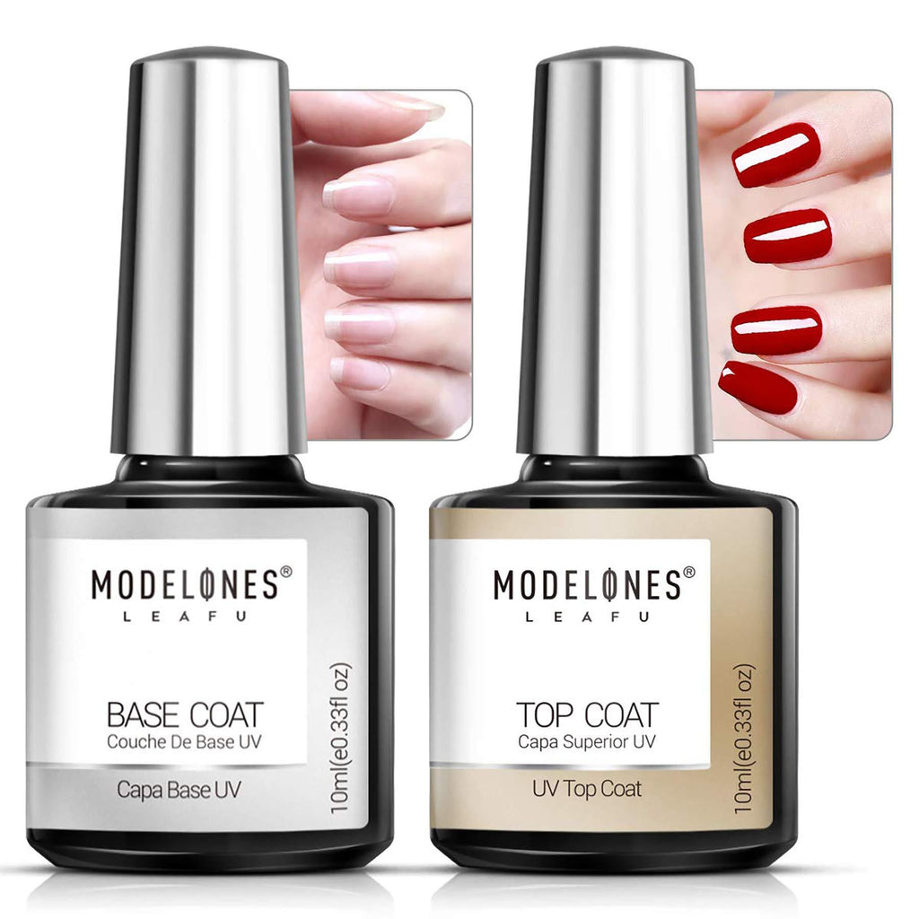 Modelones Gel Top and Base Coat, Gel Nail Polish No Wipe Top Coat Base Coat Set, 2x10ml Soak Off Upgraded Formula Long-Lasting Gloss and Shiny Finish For Home DIY and Nail Salon - BeesActive Australia