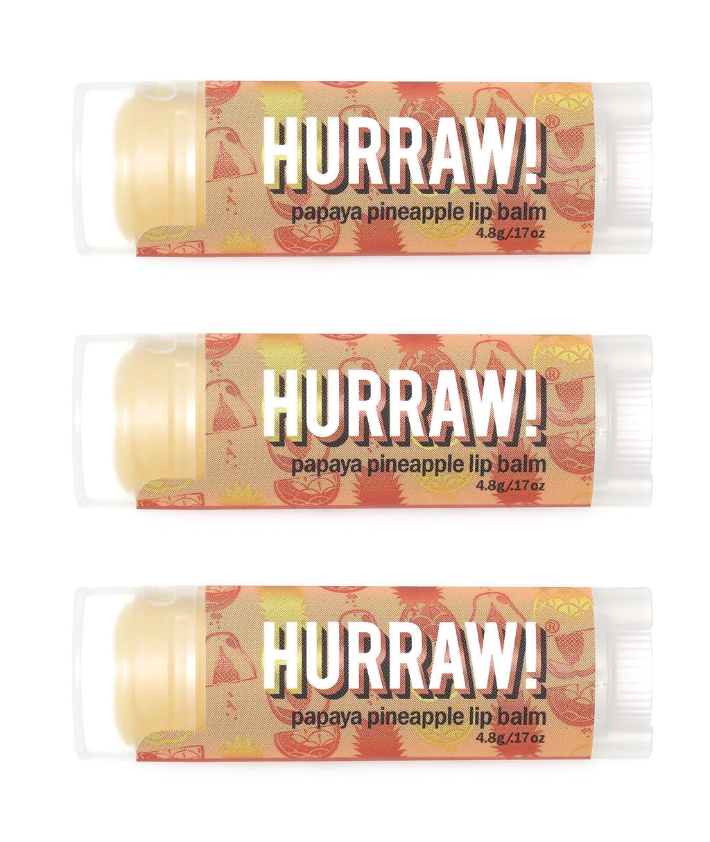 Hurraw! Papaya Pineapple Lip Balm, 3 Pack: Organic, Certified Vegan, Cruelty and Gluten Free. Non-GMO, 100% Natural Ingredients. Bee, Shea, Soy and Palm Free. Made in USA - BeesActive Australia