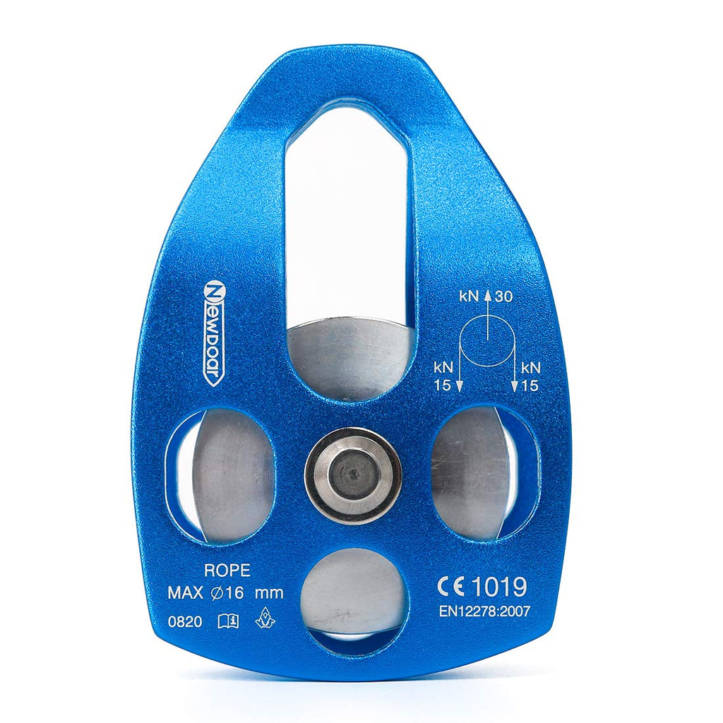 NewDoar 30 KN CE Certified Large Rescue Pulley Single/Double Sheave with Swing Plate Single Pulley - Blue 1pcs - BeesActive Australia