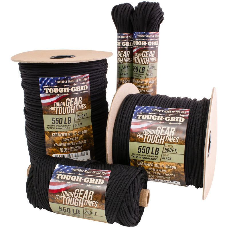 TOUGH-GRID 550lb Paracord/Parachute Cord - 100% Nylon Mil-Spec Type III Paracord Used by The US Military, Great for Bracelets and Lanyards Black 50Ft. (Coiled in Bag) - BeesActive Australia