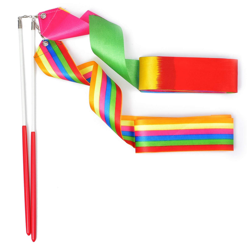huianer Dance Ribbons Streamers Gymnastics Ribbon Wands Rods for Children Art Dances, Baton Twirling, 2 PCS - BeesActive Australia