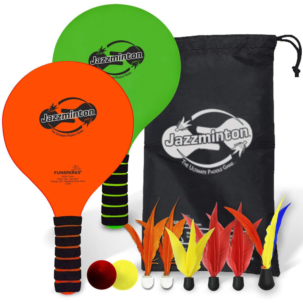 Funsparks Paddle Ball Game Jazzminton Deluxe with LED Birdie - Indoor/Outdoor Game for Kids, Teens and Adults - BeesActive Australia