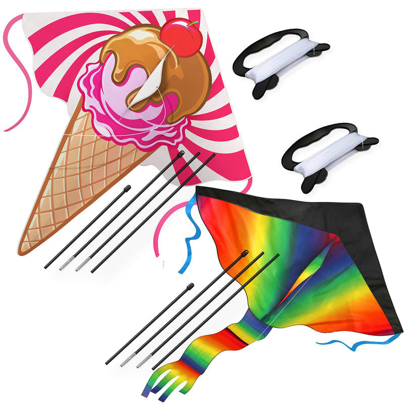 [AUSTRALIA] - AGREATLIFE 2 Pack Large Rainbow Kite and Ice Cream Kite for Kids with 50 LB x 328 Feet - Twisted Kite Line - Easy to Fly Huge Kites 