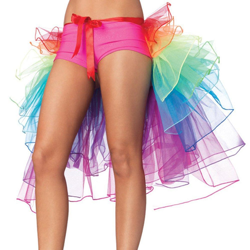 [AUSTRALIA] - HMMS Women's Sexy Lingerie Bustle Skirt Bubble Long Tail Dance Rainbow Lace Tulle Tutu Skirt Clubwear Evening Party 1pcs 
