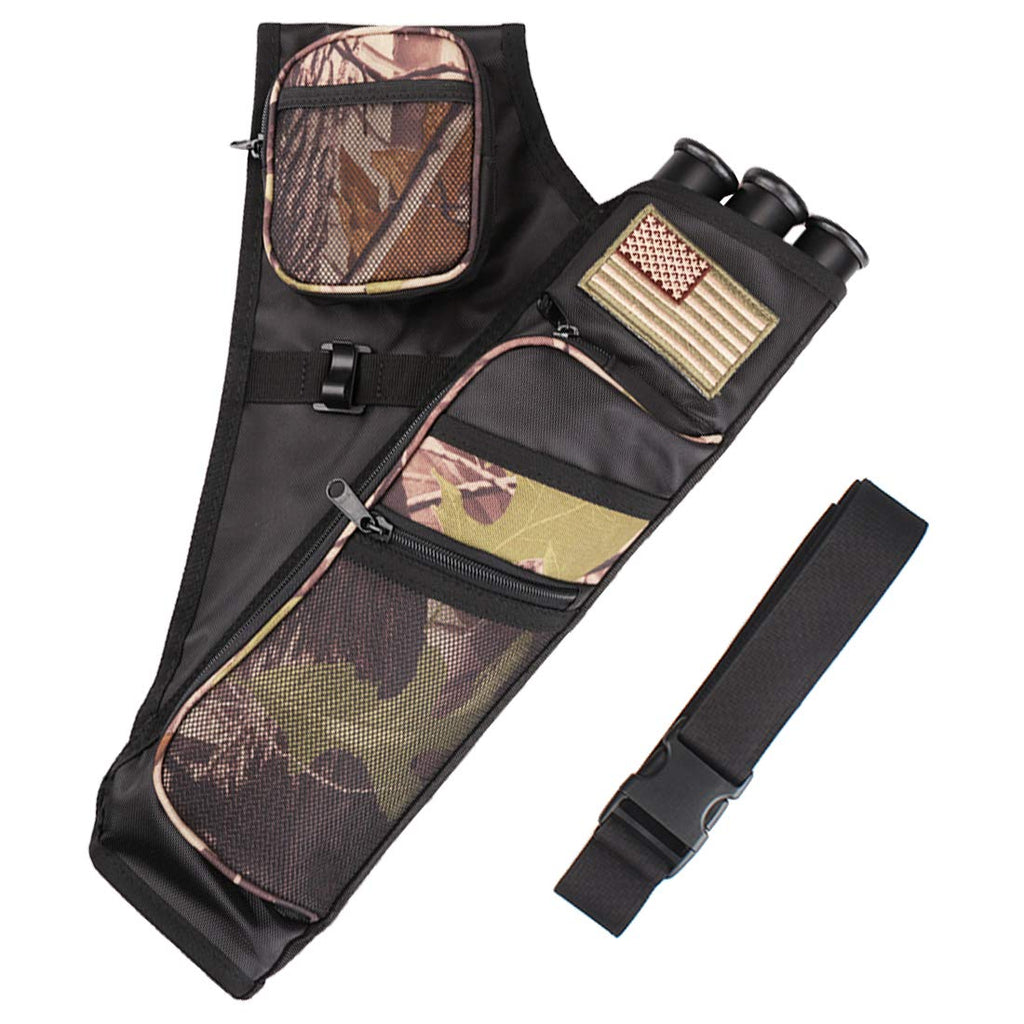 KRATARC 3-Tubes Hip Quiver Waist Hanged Arrow Archery Carry Bag with Pockets Adjustable Belt Camo - BeesActive Australia