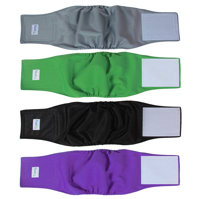Teamoy 4 Pcs Reusable Wrap Diapers for Male Dogs, Washable Puppy Belly Band M(13"-16"Waist) Black+ Gray+ Green+ Purple - BeesActive Australia