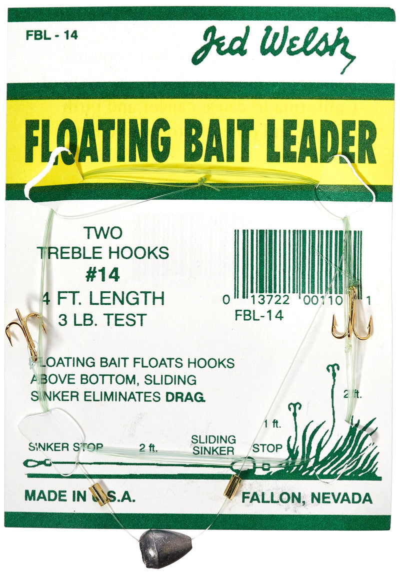 Jed Welsh Fishing 3 Pack Floating Bait Leader Size 14 Hook Rigs with #14 Hooks, Pre-Tied Ready to Fish-3 Pack, Clear - BeesActive Australia