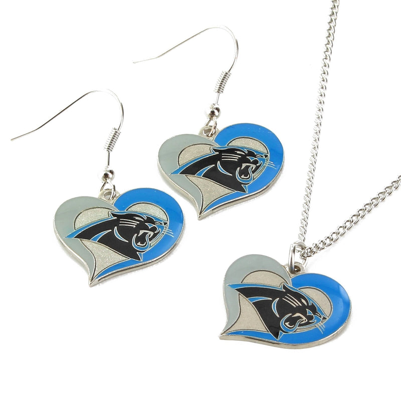 NFL Swirl Heart Earrings and Pendant Set - Jewelry Gift for Mom, Wife, Sister, Daughter, Best Friend - Ideal Gift for Birthdays, Anniversaries and Special Occasions Carolina Panthers - BeesActive Australia