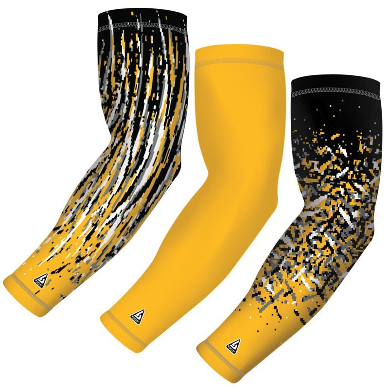 B-Driven Sports Compression Arm Sleeves for Women, Men, Youth. 3-Pack with Moisture Wicking, Great Arm Warmers for Running, Cycling, Athletic or General | 9 Colors | Includes 3 Individual Sleeves Yellow 1) Youth Size "Includes 3 sleeves" - BeesActive Australia