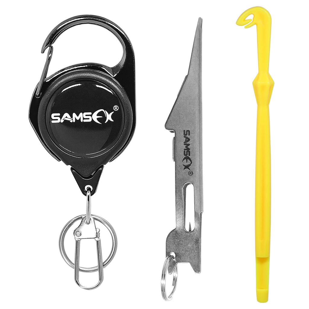 SAMSFX Fly Fishing Knot Tying Tool for Hooks, Lures and Lines, Quick Loop Tyer, Zinger Retractors Combo 4" Silver Knot Tool with Retractor & Loop Tyer - BeesActive Australia