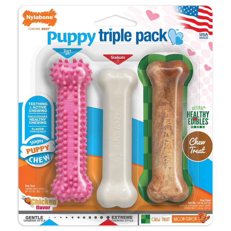 Nylabone Puppy Chew Toys for Teething Puppies | Small/Regular - Up to 25 Ibs. Pink Bone Lamb & Apple Small/Regular (3 Count) - BeesActive Australia