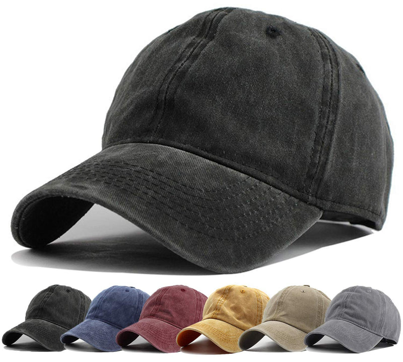 HH HOFNEN Men Women Washed Distressed Twill Cotton Baseball Cap Vintage Adjustable Dad Hat #1 Black - BeesActive Australia