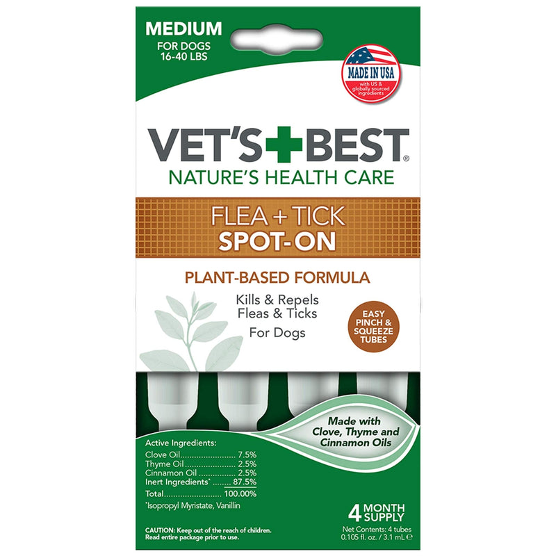 Vet's Best Topical Flea & Tick Treatment for Dogs 16-40lbs, 4 Month Supply - BeesActive Australia