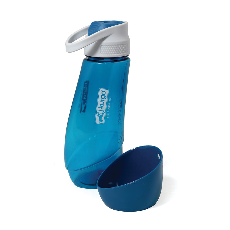Kurgo Gourd 2 in 1 Dog Travel Water Bottle, Pet Water Bottle, Portable Water Dish for Dogs, Detachable Bowl, Dishwasher Safe, Holds 24 oz Coastal Blue - BeesActive Australia