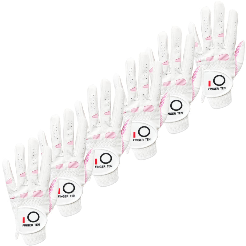 FINGER TEN Womens Golf Gloves Ladies Left Hand Right Value 6 Pack, All Weather Extra Grip Lh Rh, Size Fit Small Medium Large XL Worn on Left Hand(Right-Handed Golfer) - BeesActive Australia