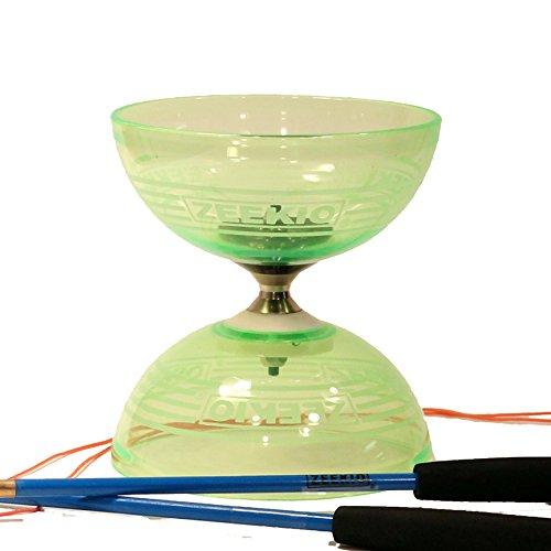 [AUSTRALIA] - Zeekio Crystal Series Master Spin Diabolo - Fixed Axle, Durable Transparent cups, Comes with Sticks, String and Instructions. (Lime Green) 