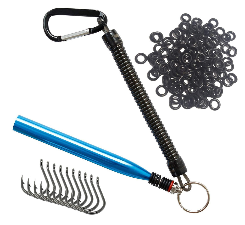 [AUSTRALIA] - Reaction Tackle Wacky Worm Tool Wacky O-Rings Wacky Rigging Plastic Senko Style Worms Blue Tool + 125 O-rings + 10 hooks 