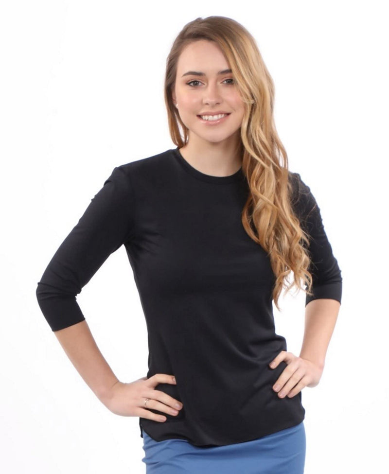 Kosher Casual Women's Modest Athletic Swim & Running/Exercise 3/4 Sleeve T-Shirt X-Large Black - BeesActive Australia