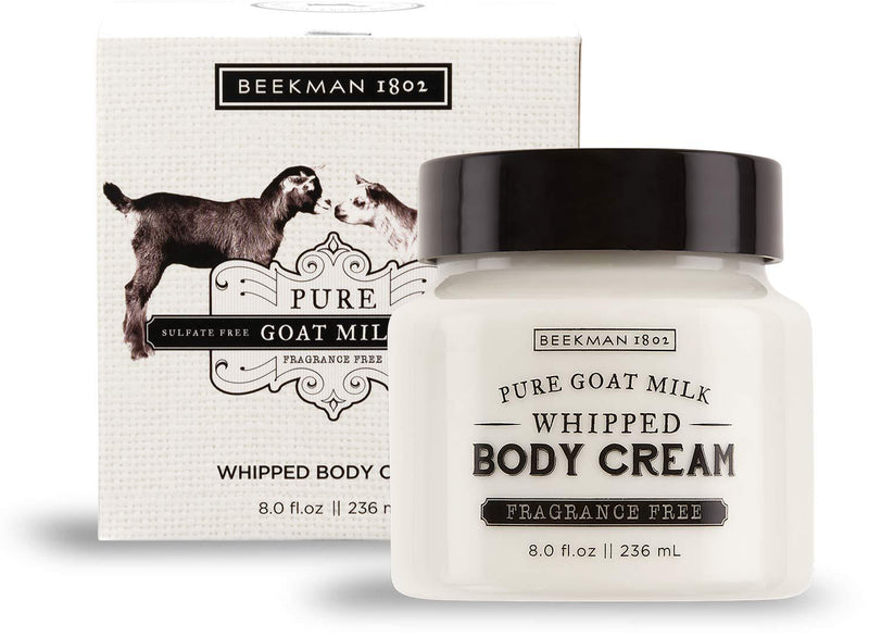 Beekman 1802 - Whipped Body Cream - Pure Goat Milk - Fragrance-Free Goat Milk Body Butter, Daily Hydration for Dry Skin - Naturally Exfoliating Cream for Sensitive Skin - Goat Milk Bodycare - 8 oz - BeesActive Australia