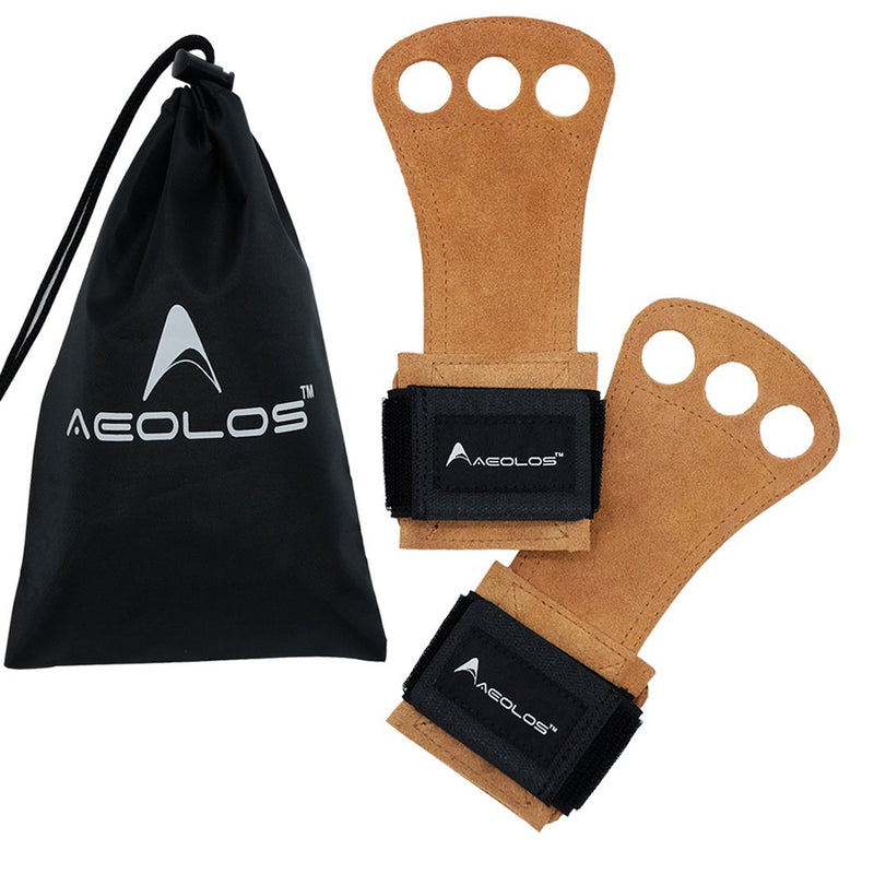 [AUSTRALIA] - AEOLOS Leather Gymnastics Hand Grips-Great for Gymnastics,Pull up,Weight Lifting,Kettlebells and Cross Training 4#Brown(2 layers leather) Medium 