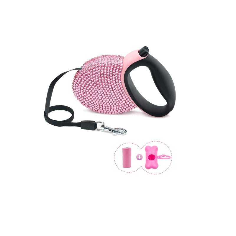 Triumilynn Rhinestone Retractable Dog Leash Bling 10ft, Cat Walking Leash Pink for Small Breed, Gift Waste Bags Dispenser Included, 360° Tangle-Free - BeesActive Australia