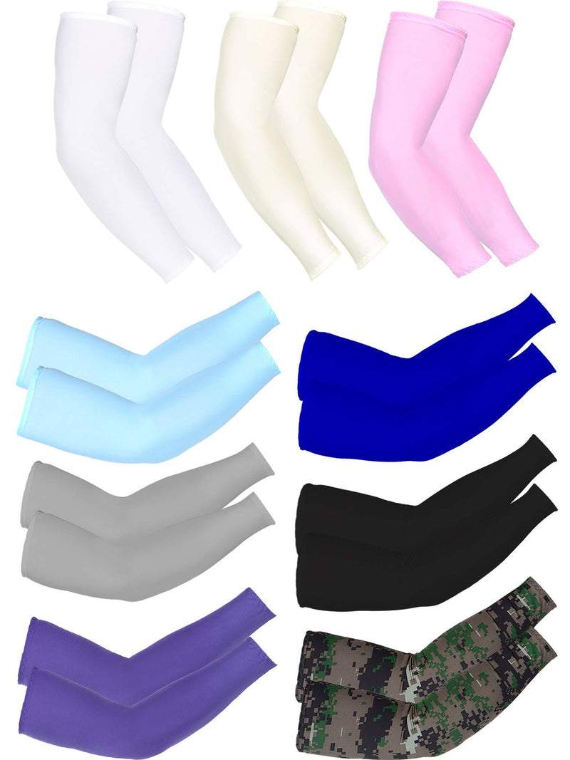 Mudder 9 Pairs Unisex UV Protection Sleeves Arm Cooling Sleeves Ice Silk Arm Sleeves Arm Cover Sleeves (White, Black, Gray, Sky Blue, Pink, Purple, Royal Blue, Camouflage, Yellow) - BeesActive Australia